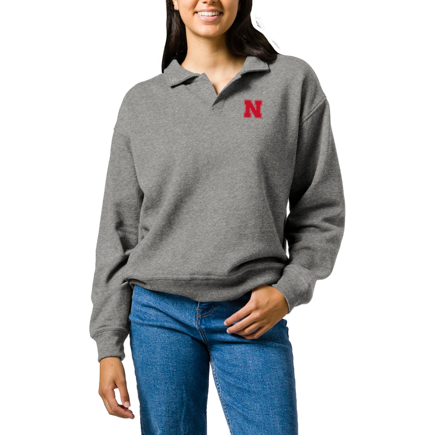 Women's League Collegiate Wear Heather Gray Nebraska Huskers Victory Springs Tri-Blend Collared Pullover Sweatshirt