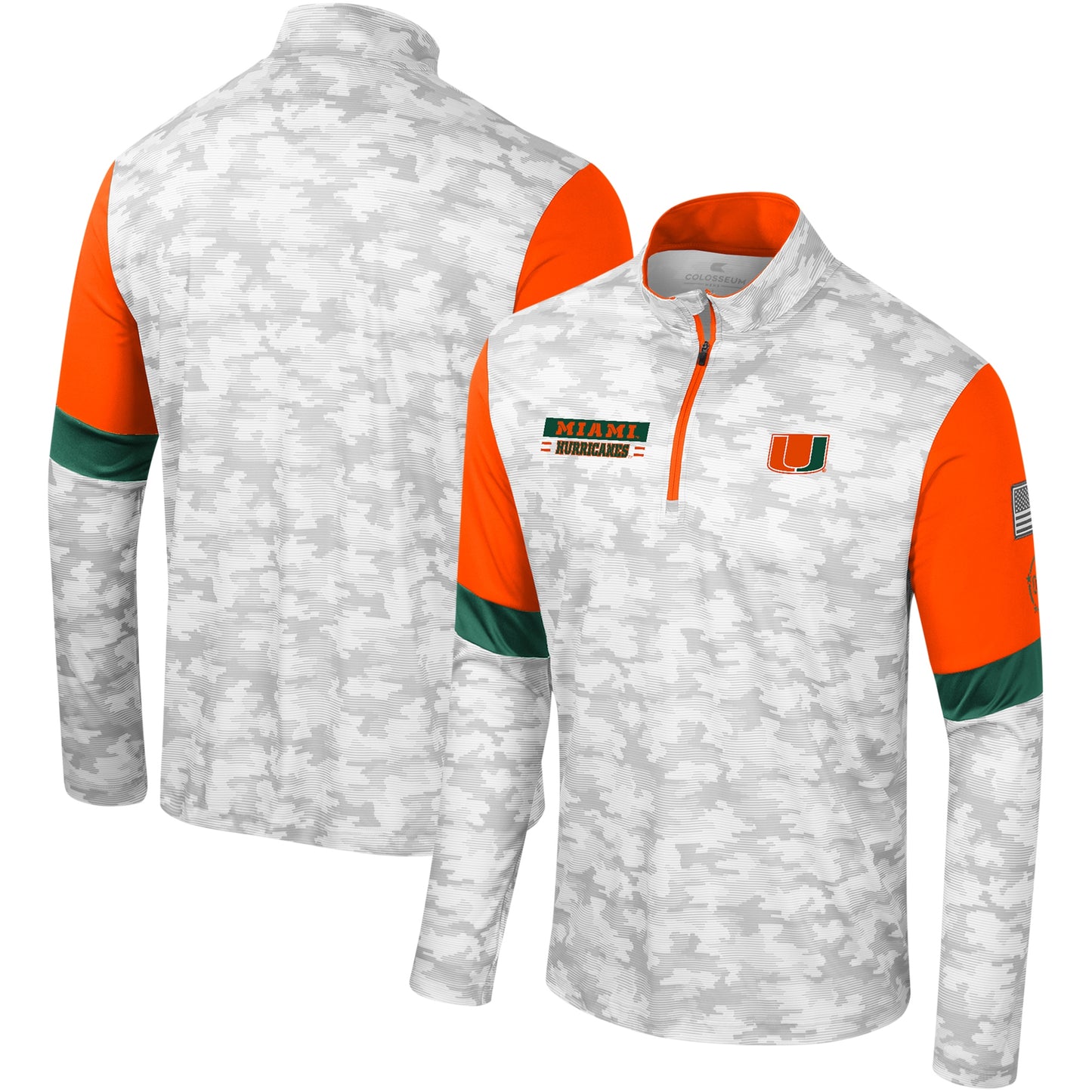 Men's Colosseum Camo Miami Hurricanes OHT Military Appreciation Tomahawk Quarter-Zip Windshirt