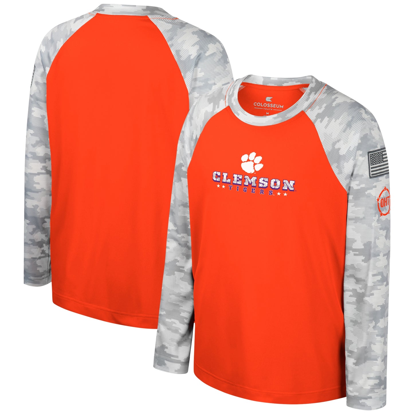 Youth Colosseum Orange/Camo Clemson Tigers OHT Military Appreciation Dark Star Raglan Long Sleeve T-Shirt