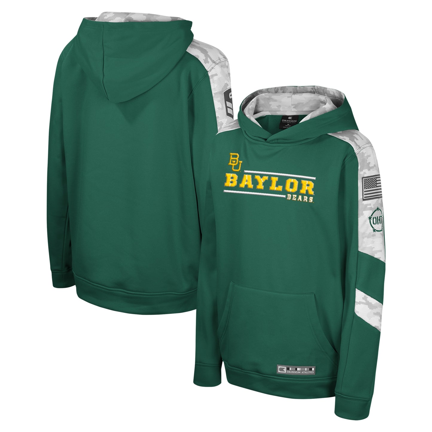 Youth Colosseum Green Baylor Bears OHT Military Appreciation Cyclone Digital Camo Pullover Hoodie
