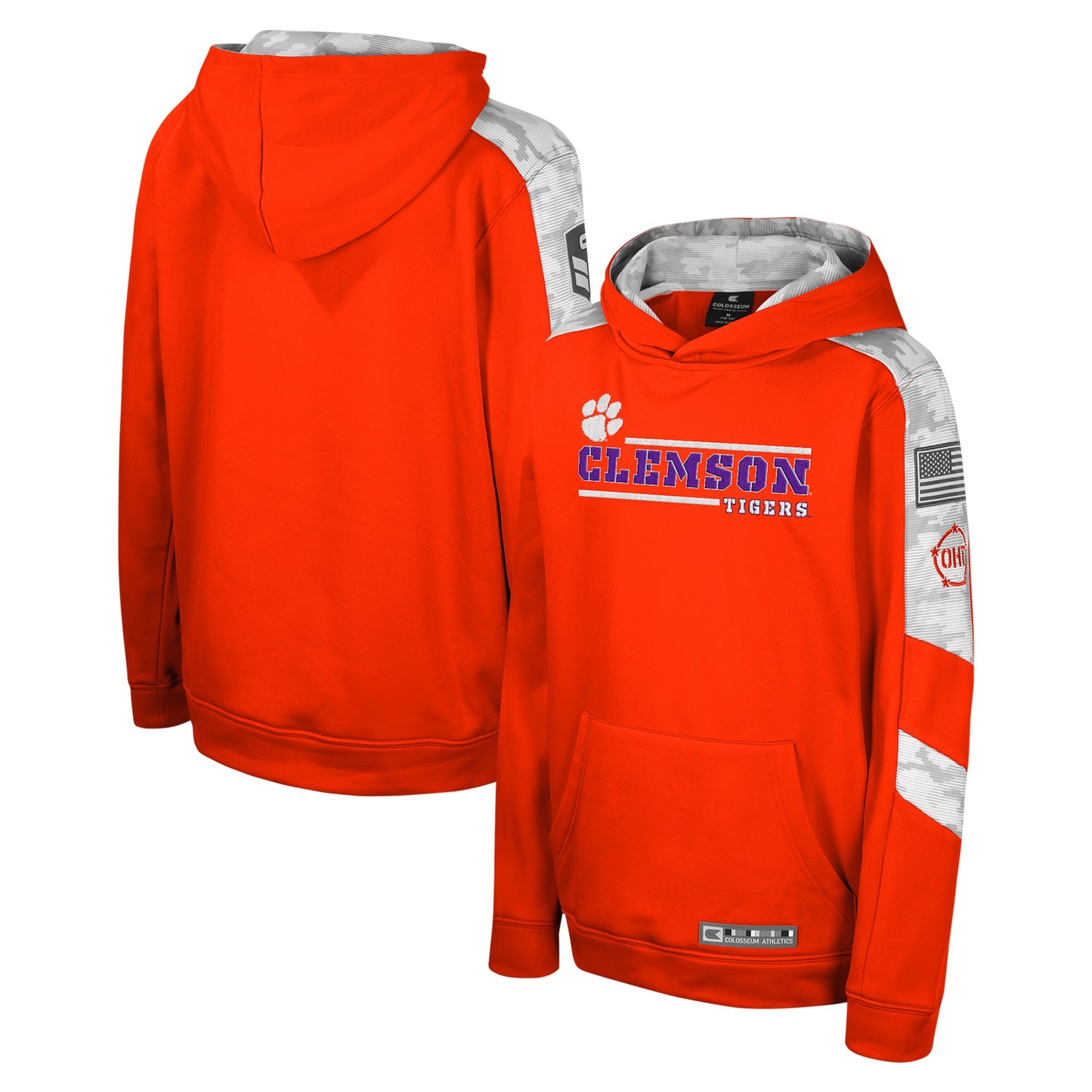 Youth Colosseum Orange Clemson Tigers OHT Military Appreciation Cyclone Digital Camo Pullover Hoodie