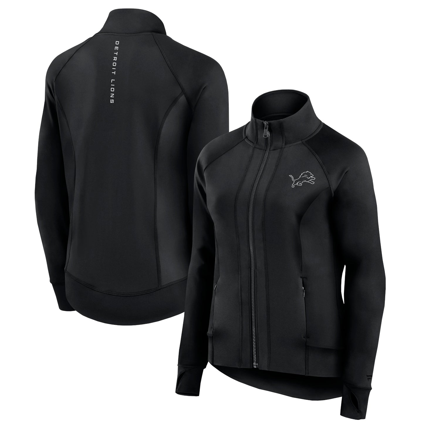 Women's Fanatics Black Detroit Lions Studio Fitted Full-Zip Gym Track Jacket