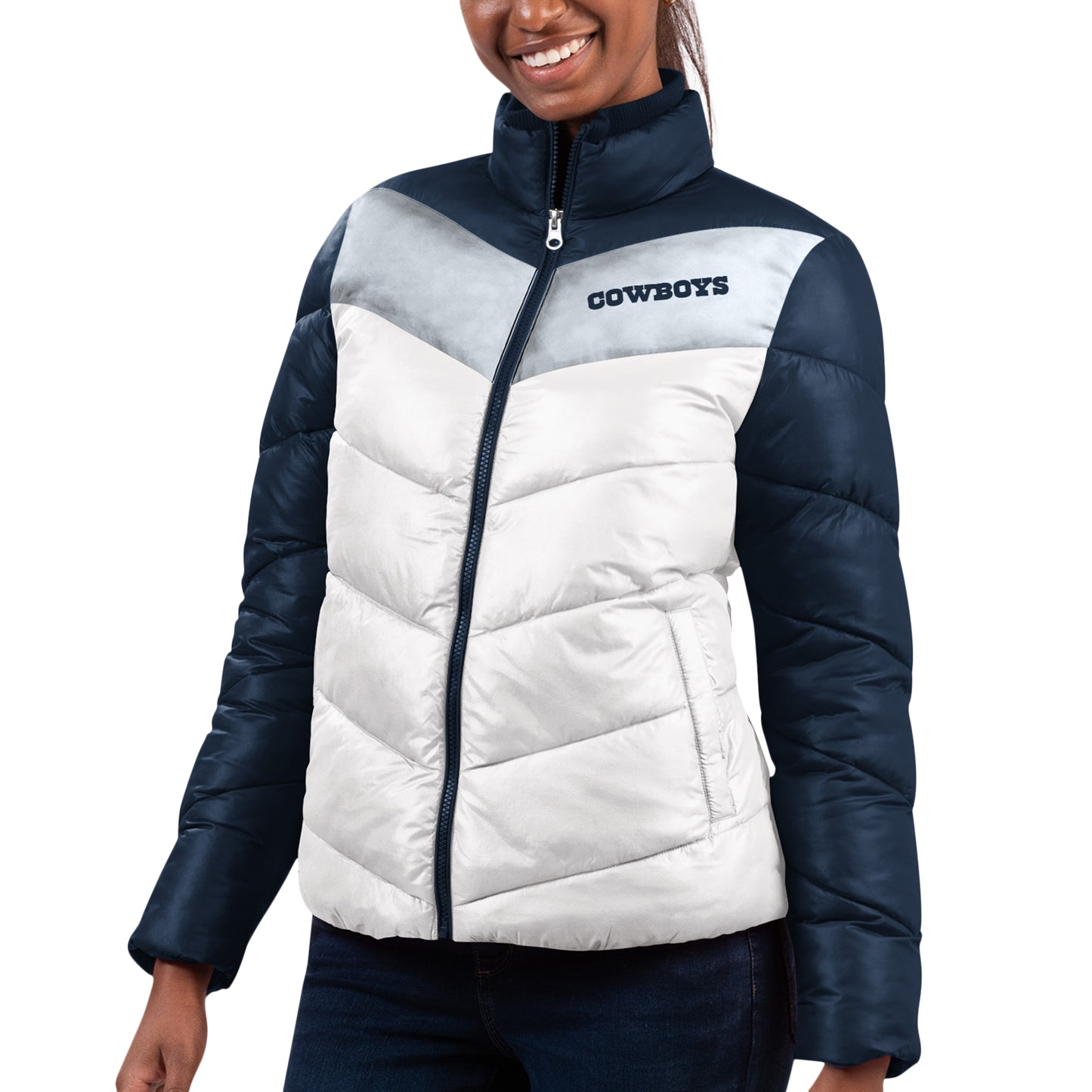 Women's G-III 4Her by Carl Banks White/Navy Dallas Cowboys New Star Quilted Full-Zip Jacket