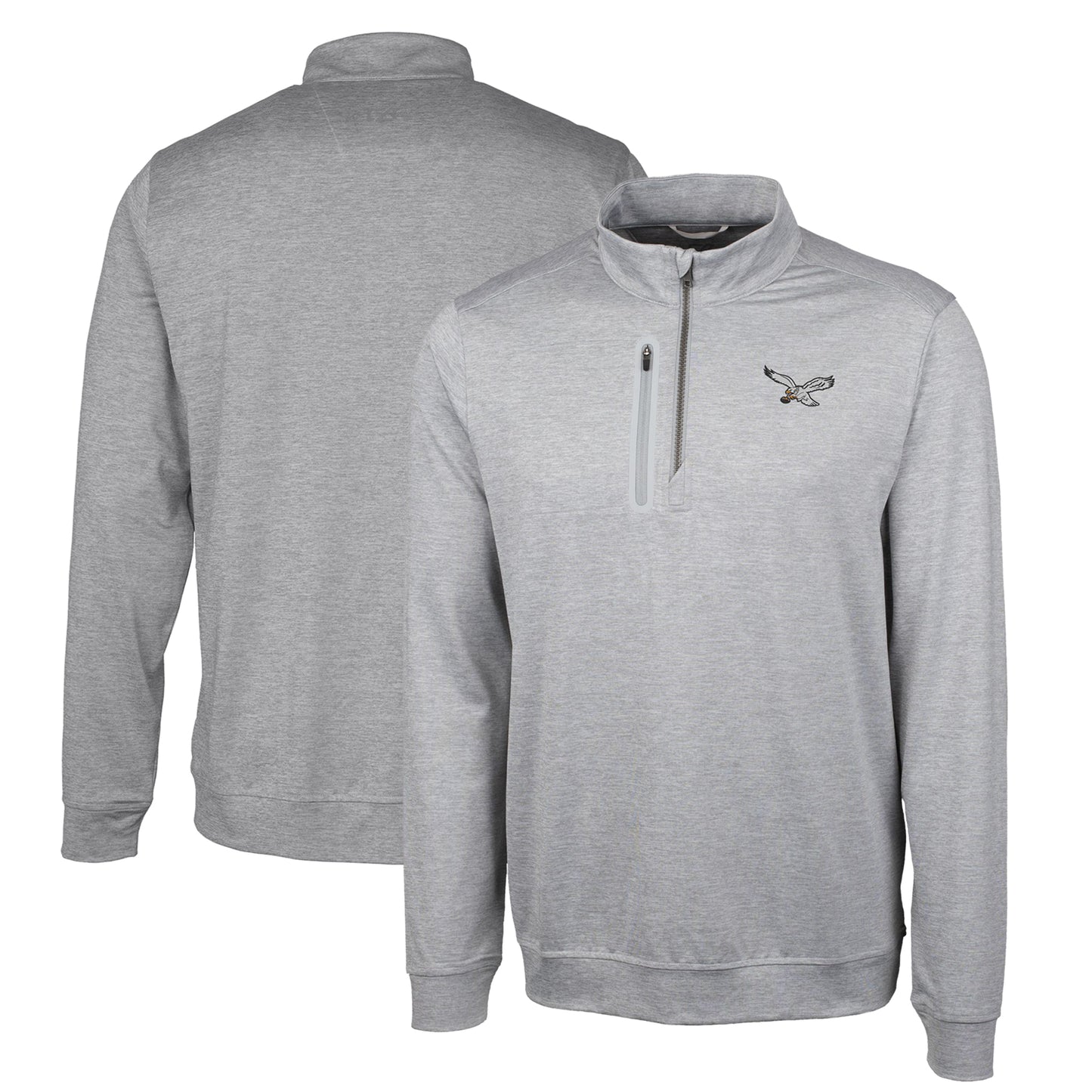 Men's Cutter & Buck Silver Philadelphia Eagles Gridiron Classics Big & Tall Stealth Heathered Quarter-Zip Pullover Top