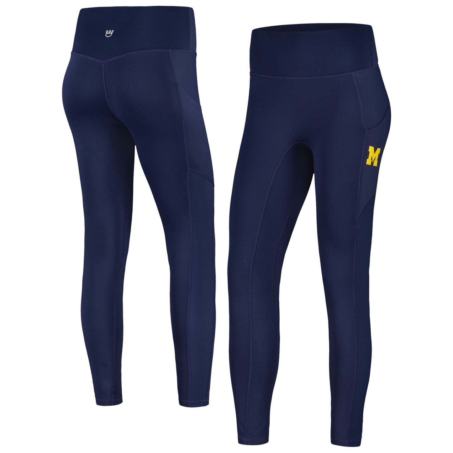 Women's KadyLuxe Navy Michigan Wolverines 7/8 Mixed Media Pocket iLeggings