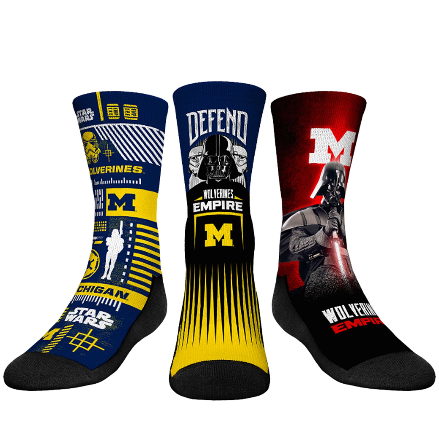 Youth Rock Em Socks Darth Vader & Stormtrooper Michigan Wolverines Star Wars Three-Pack Crew Socks Set