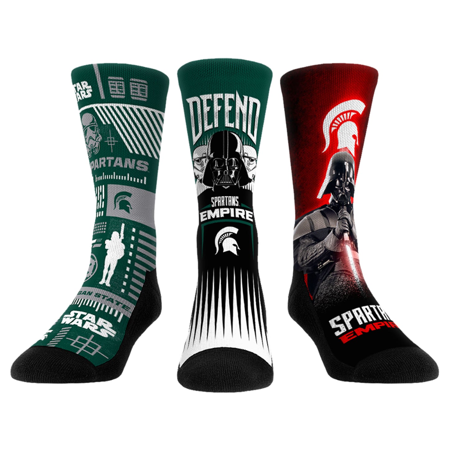 Unisex Rock Em Socks Darth Vader & Stormtrooper Michigan State Spartans Star Wars Three-Pack Crew Socks Set