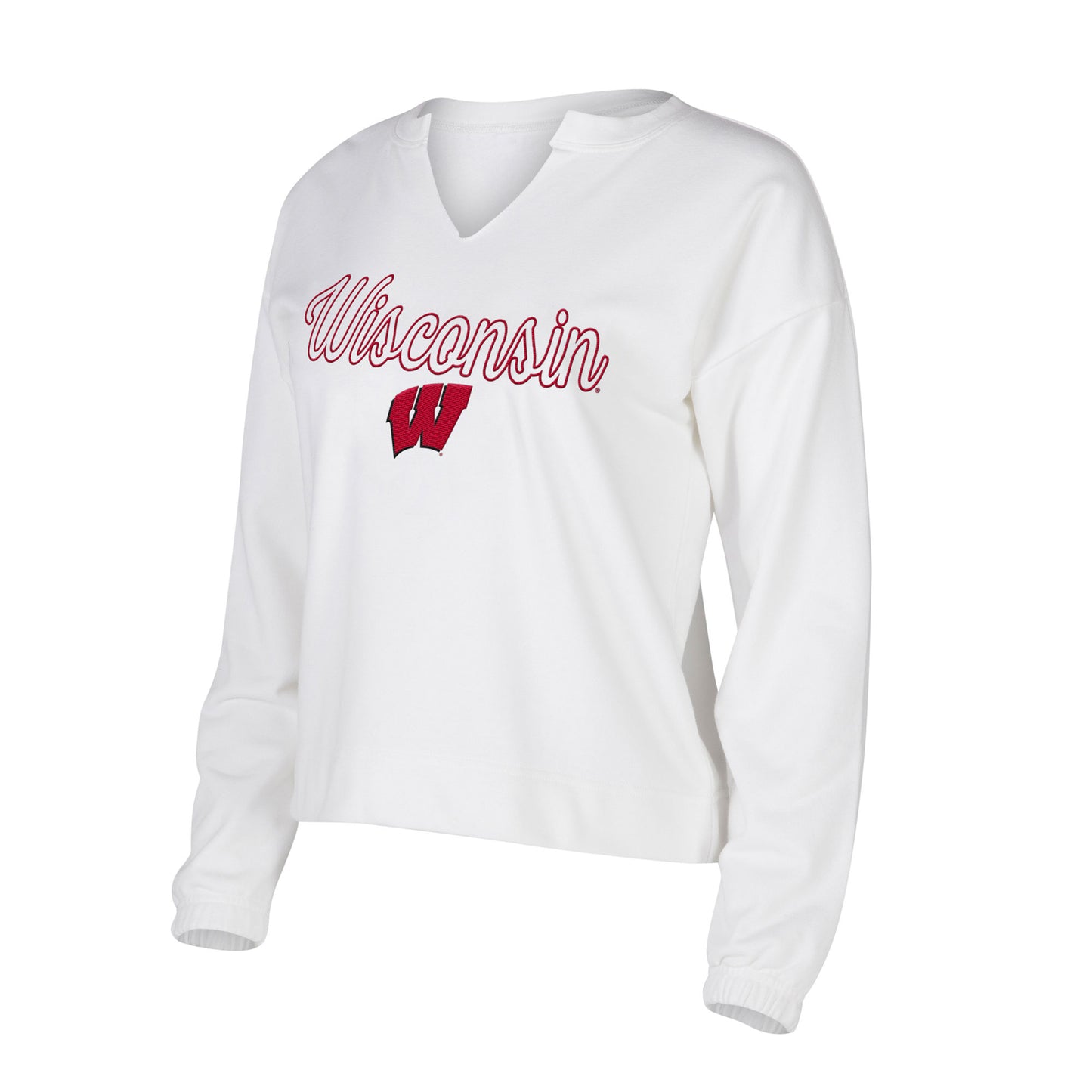 Women's Concepts Sport White Wisconsin Badgers Sienna Notch Neck Long Sleeve T-Shirt