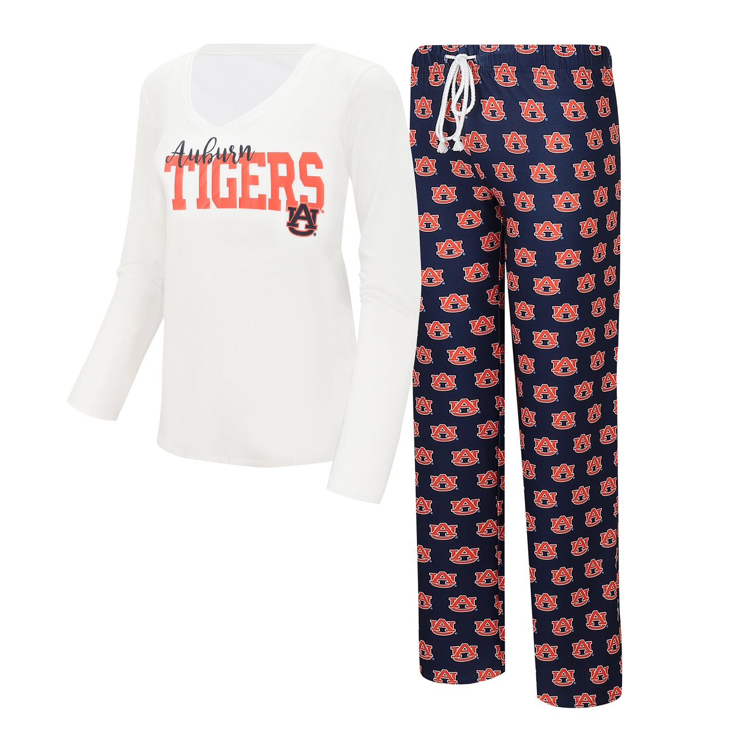 Women's Concepts Sport White/Navy Auburn Tigers Long Sleeve V-Neck T-Shirt & Gauge Pants Sleep Set