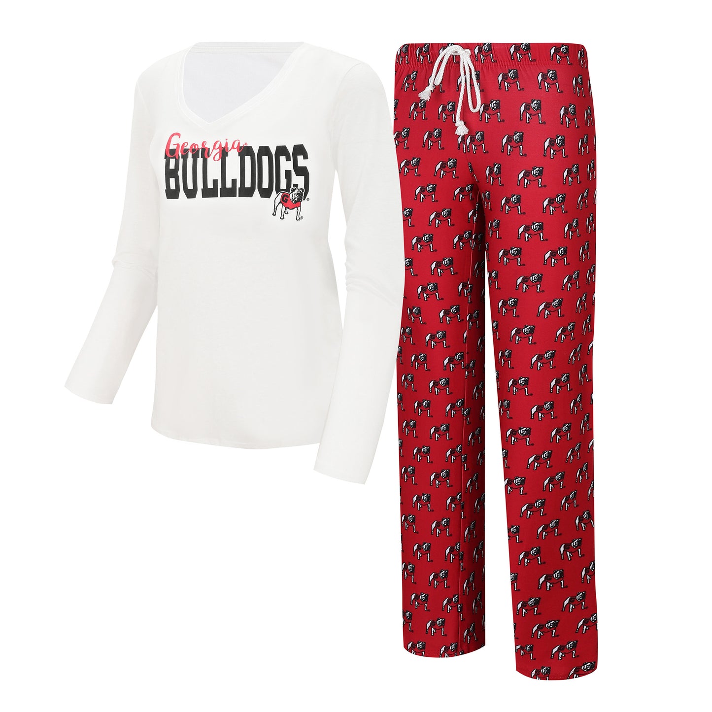Women's Concepts Sport White/Red Georgia Bulldogs Long Sleeve V-Neck T-Shirt & Gauge Pants Sleep Set