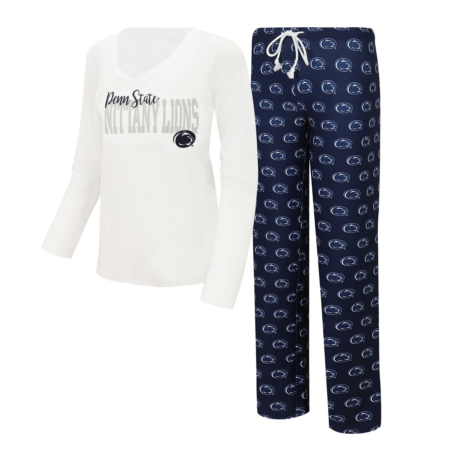 Women's Concepts Sport White/Navy Penn State Nittany Lions Long Sleeve V-Neck T-Shirt & Gauge Pants Sleep Set