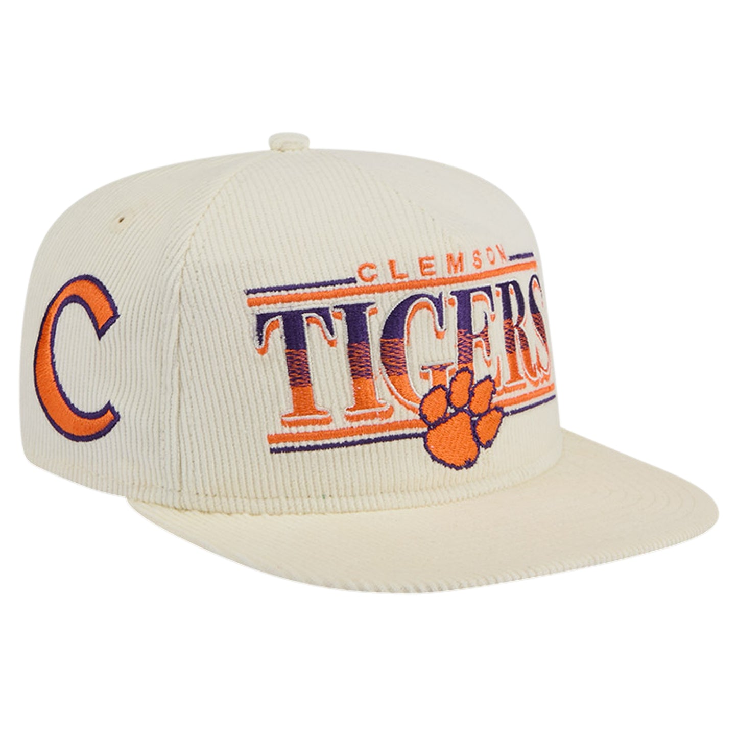 Men's New Era Cream Clemson Tigers Throwback Golfer Corduroy Snapback Hat