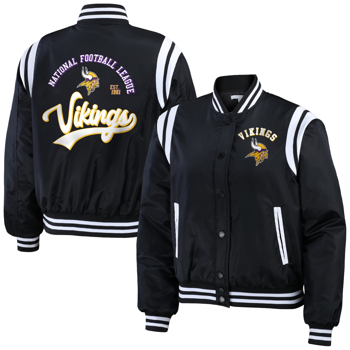Women's WEAR by Erin Andrews Black Minnesota Vikings Full-Zip Bomber Jacket