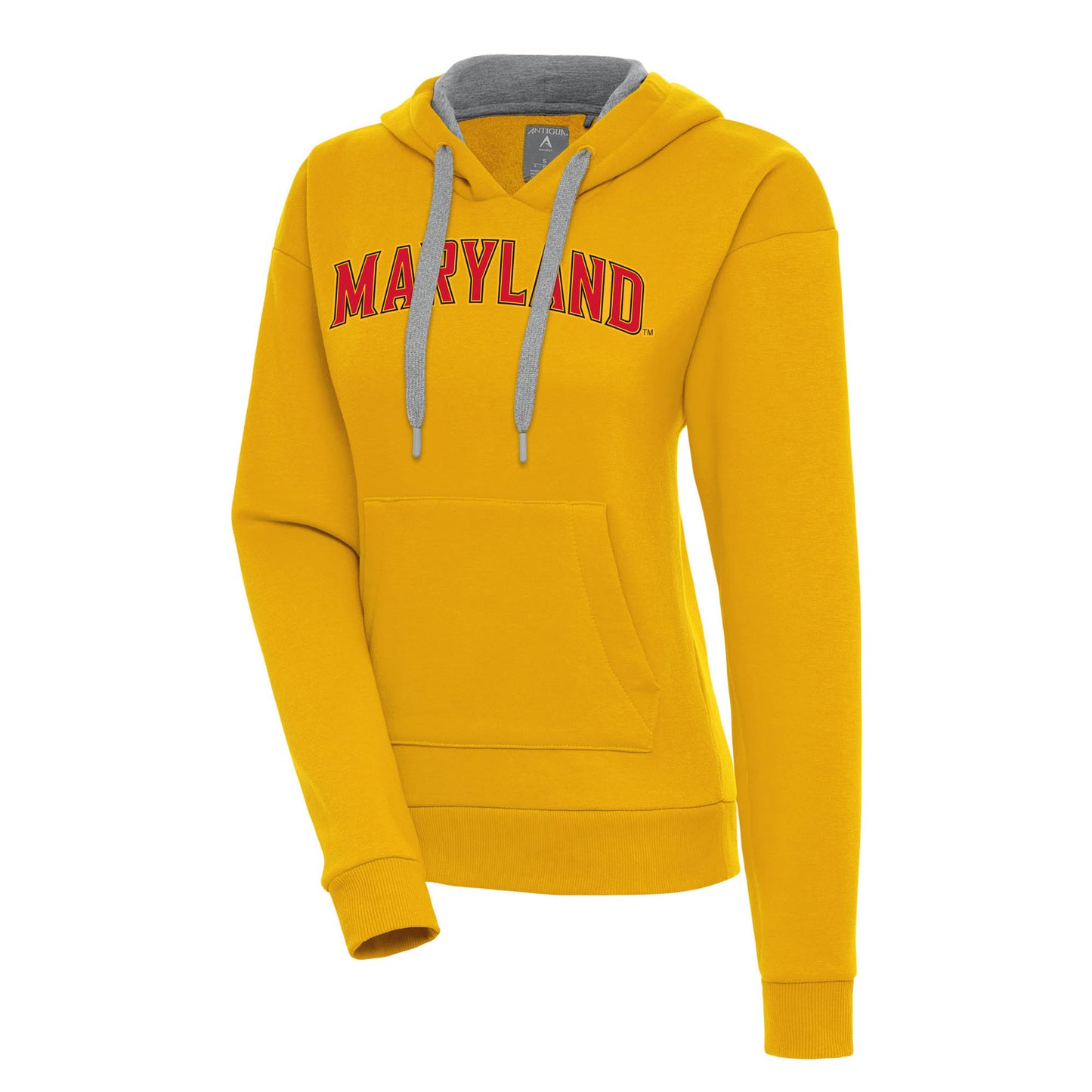 Women's Antigua Gold Maryland Terrapins Wordmark Victory Pullover Hoodie