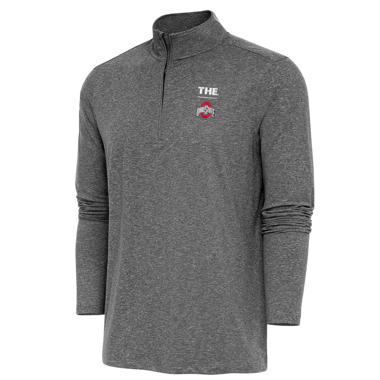 Men's Antigua Heather Black Ohio State Buckeyes THE Hunk Quarter-Zip Pullover Top