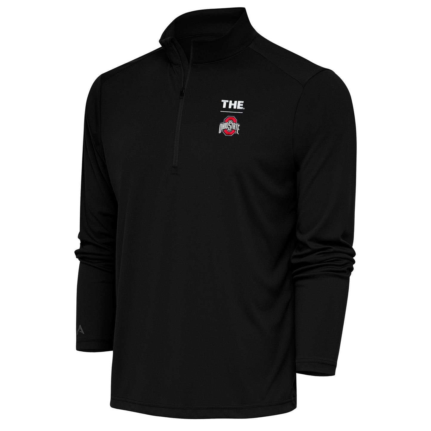 Men's Antigua Black Ohio State Buckeyes THE Tribute Quarter-Zip Pullover Top