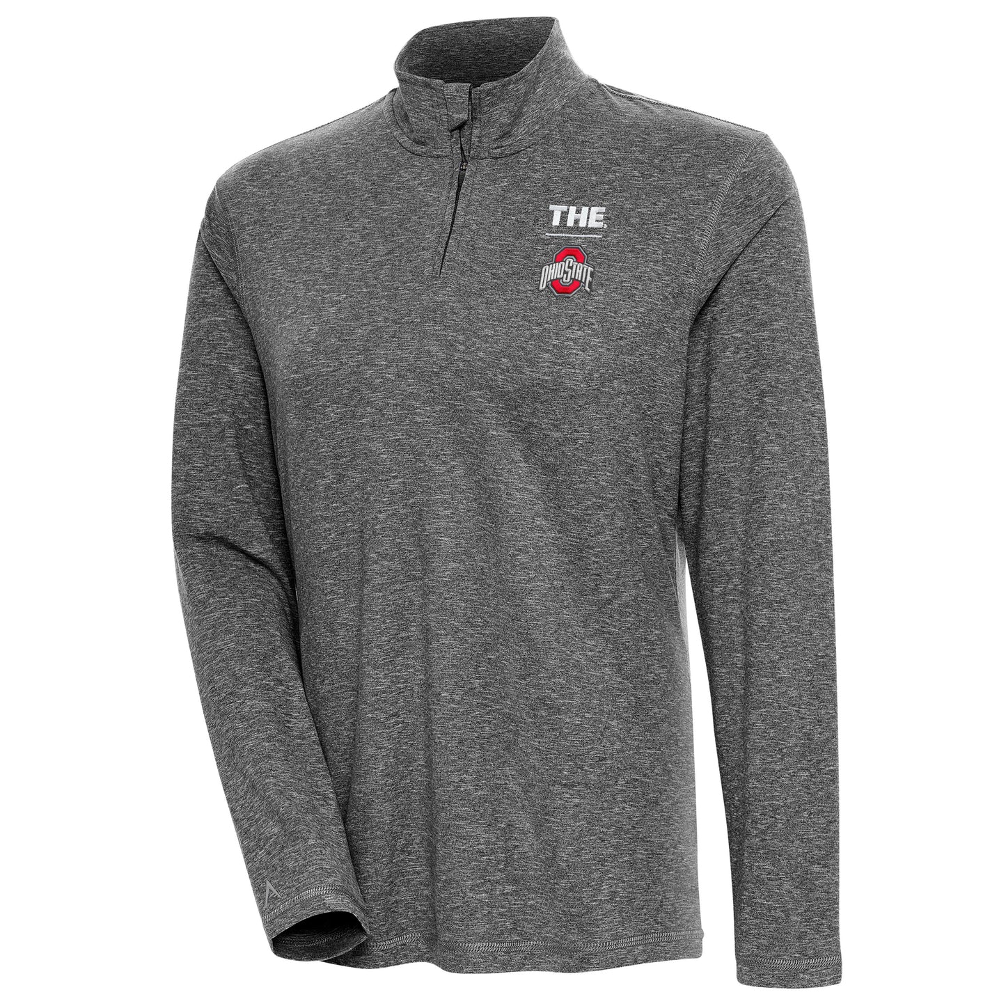 Women's Antigua Heather Black Ohio State Buckeyes THE Confront Quarter-Zip Pullover Top