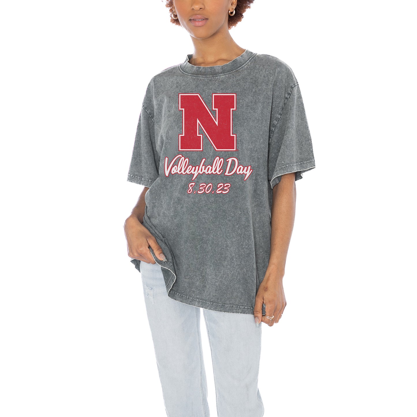 Women's Gameday Couture Gray Nebraska Huskers Volleyball Day Oversized T-Shirt