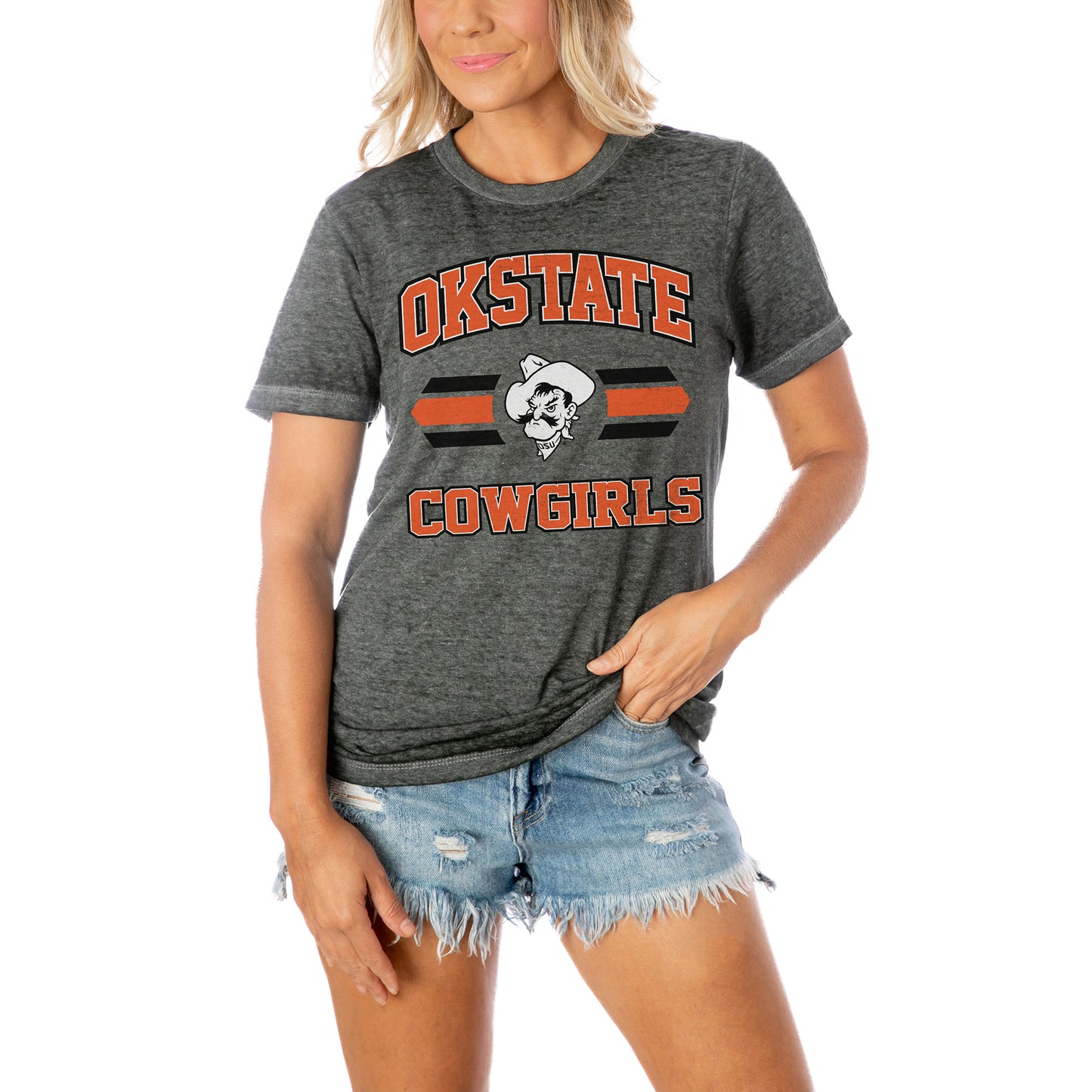 Women's Gameday Couture Charcoal Oklahoma State Cowgirls Acid Wash T-Shirt