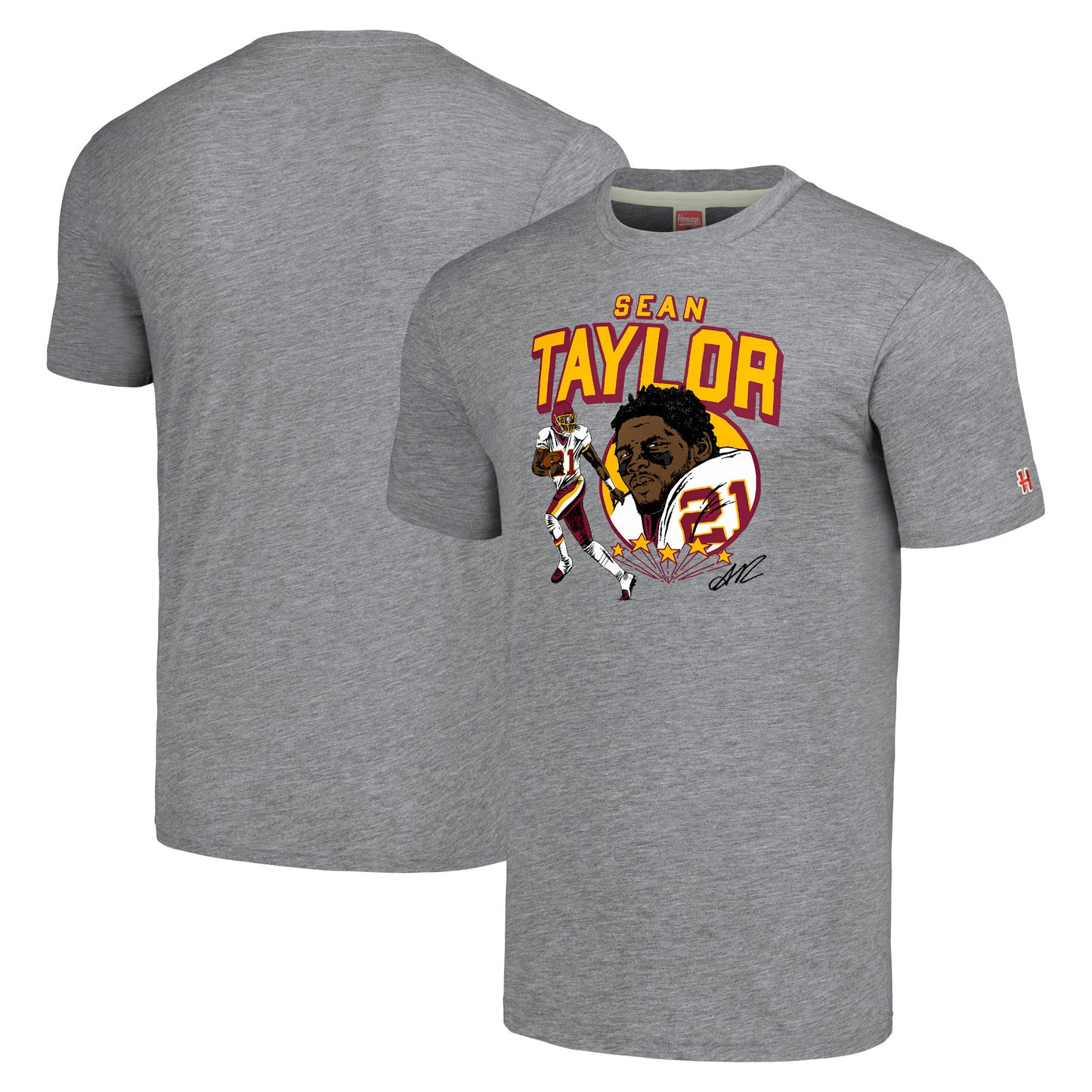 Men's Homage Sean Taylor Heathered Gray Washington Commanders Caricature Retired Player Tri-Blend T-Shirt