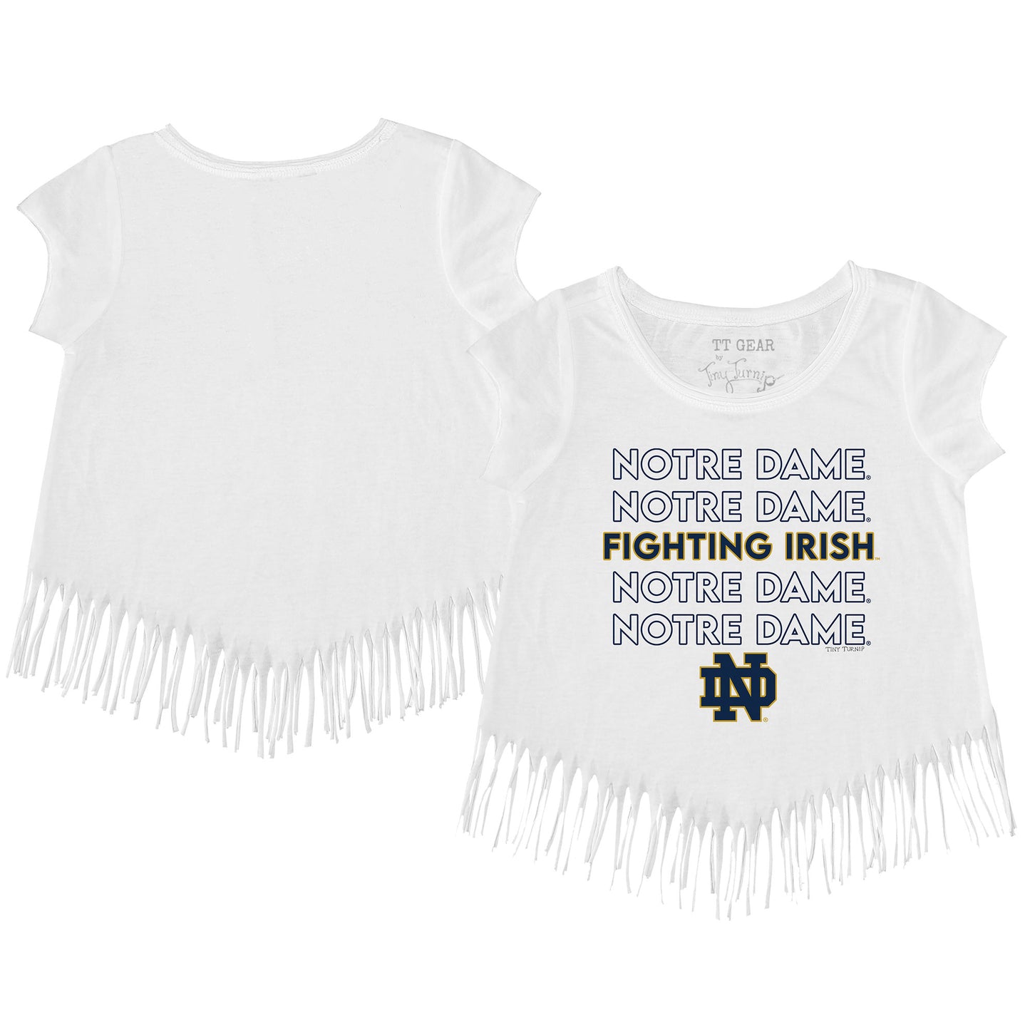 Toddler Tiny Turnip White Notre Dame Fighting Irish Stacked Fringe T-Shirt