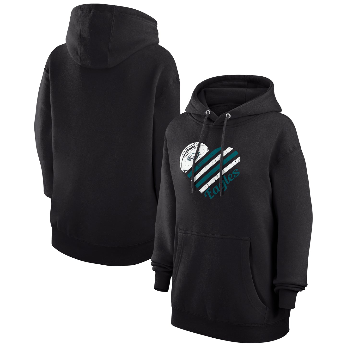 Women's G-III 4Her by Carl Banks Black Philadelphia Eagles Heart Graphic Fleece Pullover Hoodie