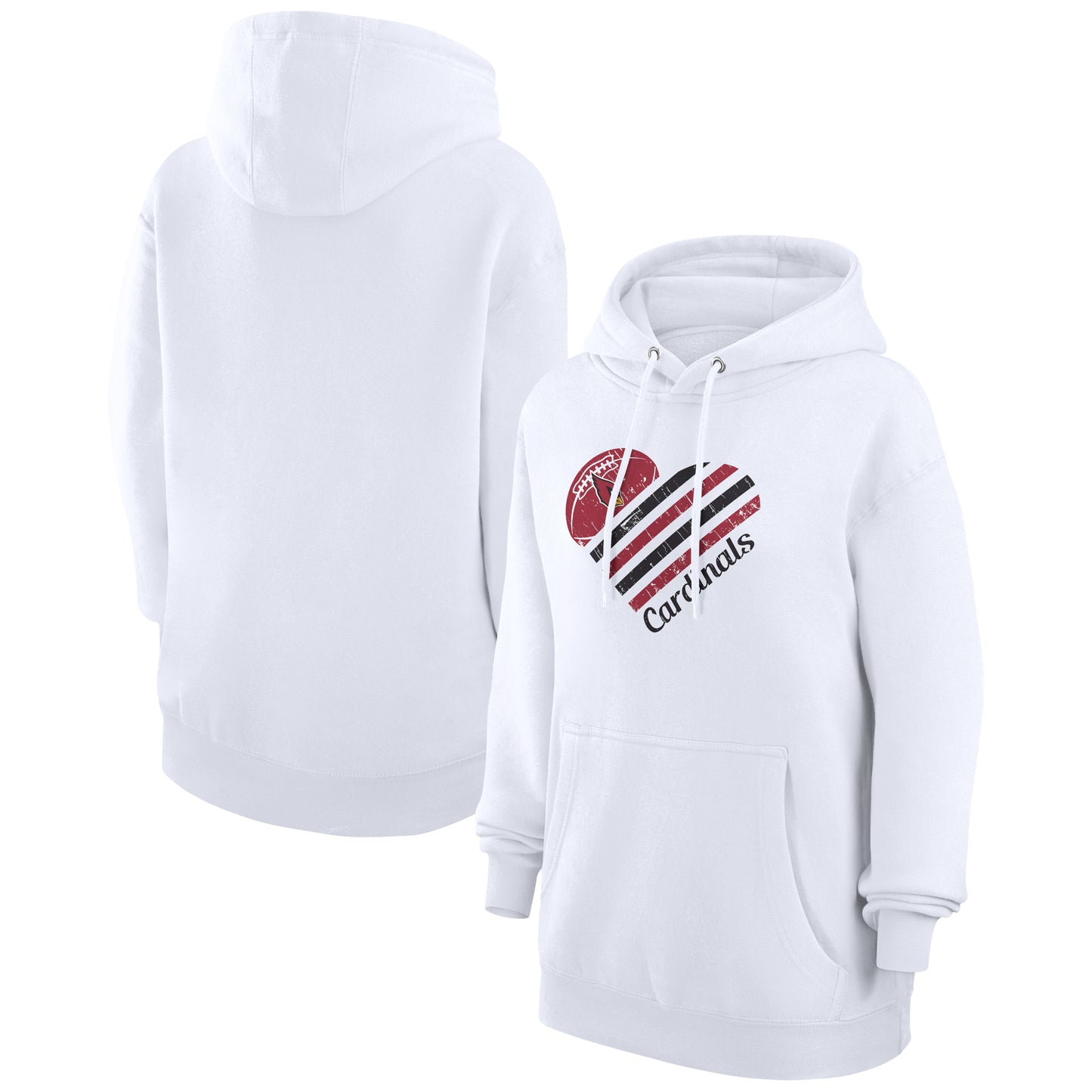 Women's G-III 4Her by Carl Banks White Arizona Cardinals Heart Graphic Fleece Pullover Hoodie