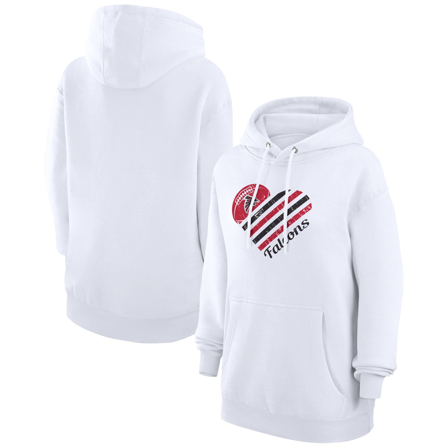 Women's G-III 4Her by Carl Banks White Atlanta Falcons Heart Graphic Fleece Pullover Hoodie