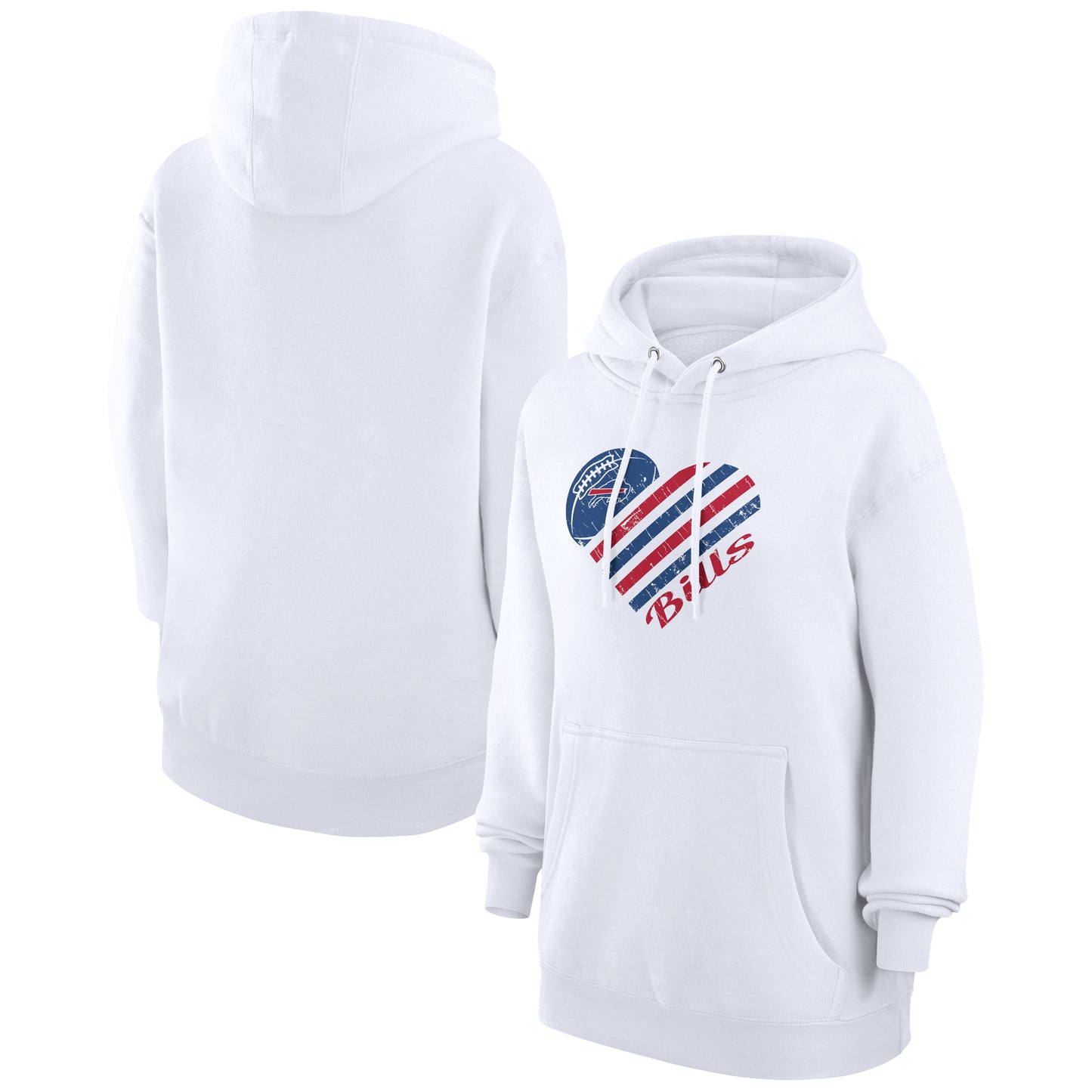 Women's G-III 4Her by Carl Banks White Buffalo Bills Heart Graphic Fleece Pullover Hoodie