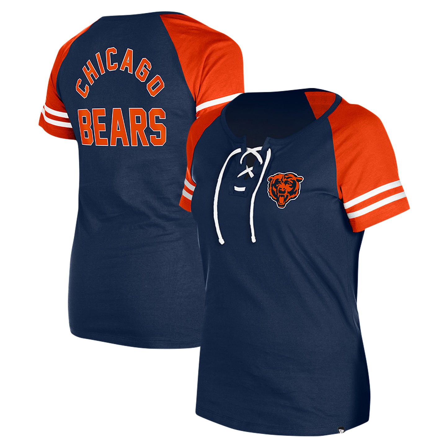Women's New Era Navy Chicago Bears Lace-Up Raglan T-Shirt