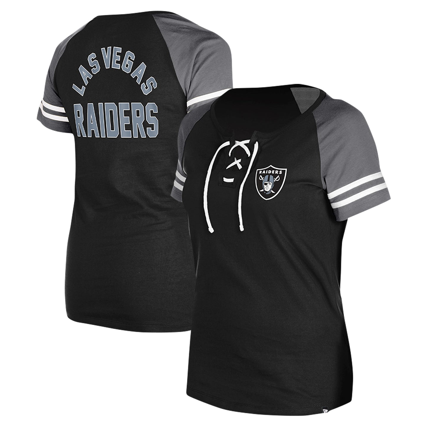 Women's New Era Black Las Vegas Raiders Lace-Up Raglan T-Shirt