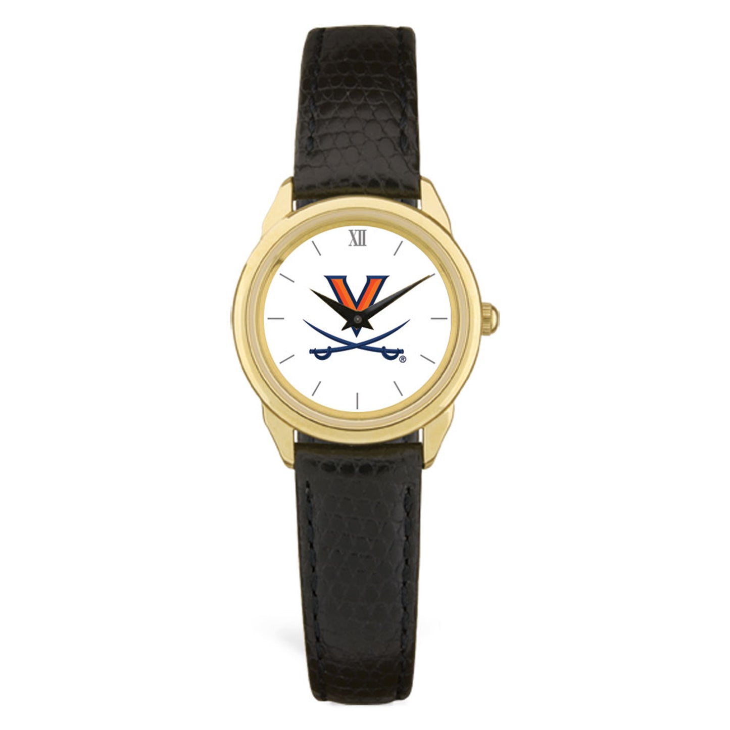Women's Gold Virginia Cavaliers Black Leather Wristwatch