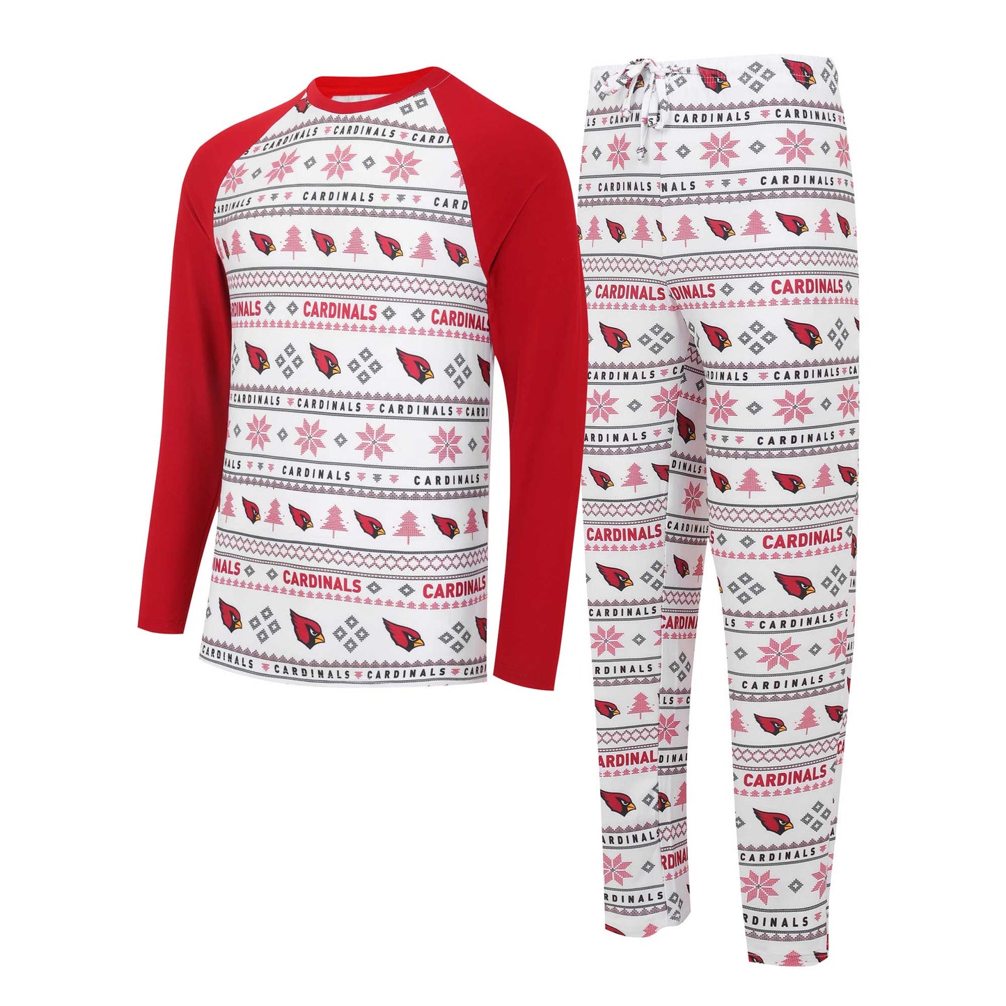 Men's Concepts Sport White/Cardinal Arizona Cardinals Tinsel Raglan Long Sleeve T-Shirt & Pants Sleep Set