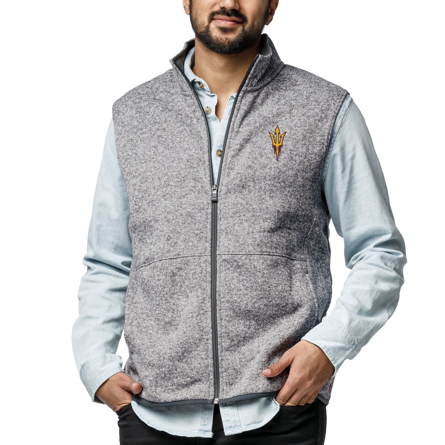 Men's League Collegiate Wear Heather Gray Arizona State Sun Devils Saranac Full-Zip Vest