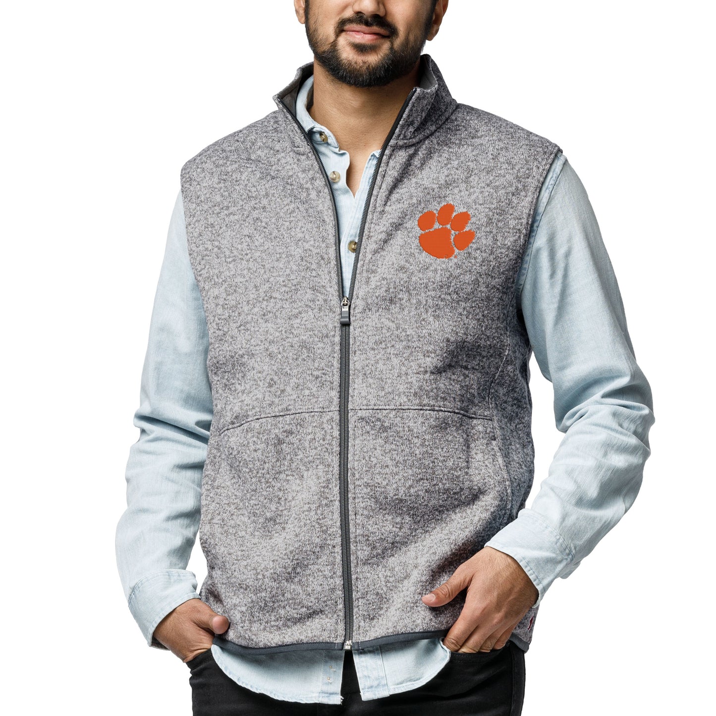Men's League Collegiate Wear Heather Gray Clemson Tigers Saranac Full-Zip Vest