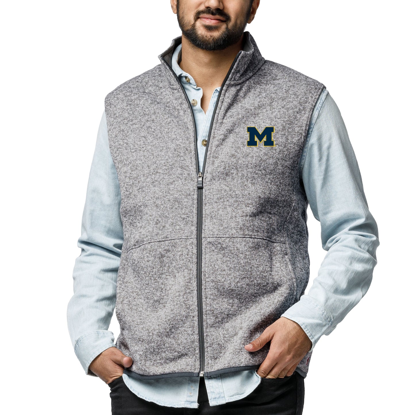 Men's League Collegiate Wear Heather Gray Michigan Wolverines Saranac Full-Zip Vest
