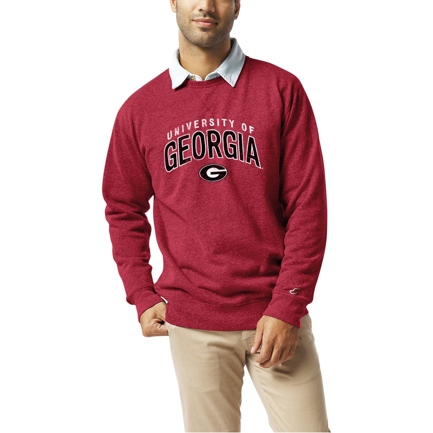 Men's League Collegiate Wear Heather Red Georgia Bulldogs Heritage Tri-Blend Pullover Sweatshirt