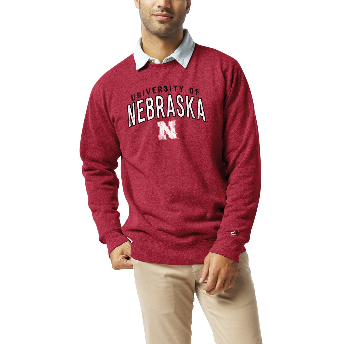 Men's League Collegiate Wear Heather Red Nebraska Huskers Heritage Tri-Blend Pullover Sweatshirt