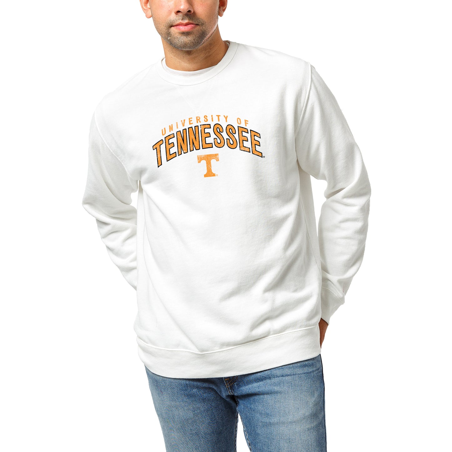 Men's League Collegiate Wear White Tennessee Volunteers Heritage Tri-Blend Pullover Sweatshirt