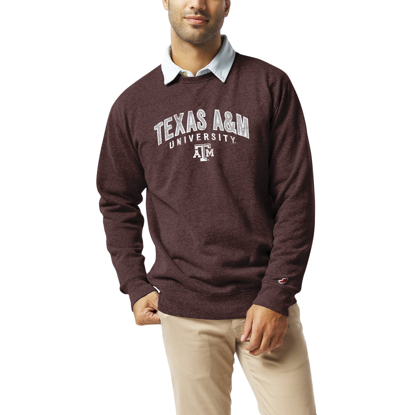Men's League Collegiate Wear Heather Maroon Texas A&M Aggies Heritage Tri-Blend Pullover Sweatshirt