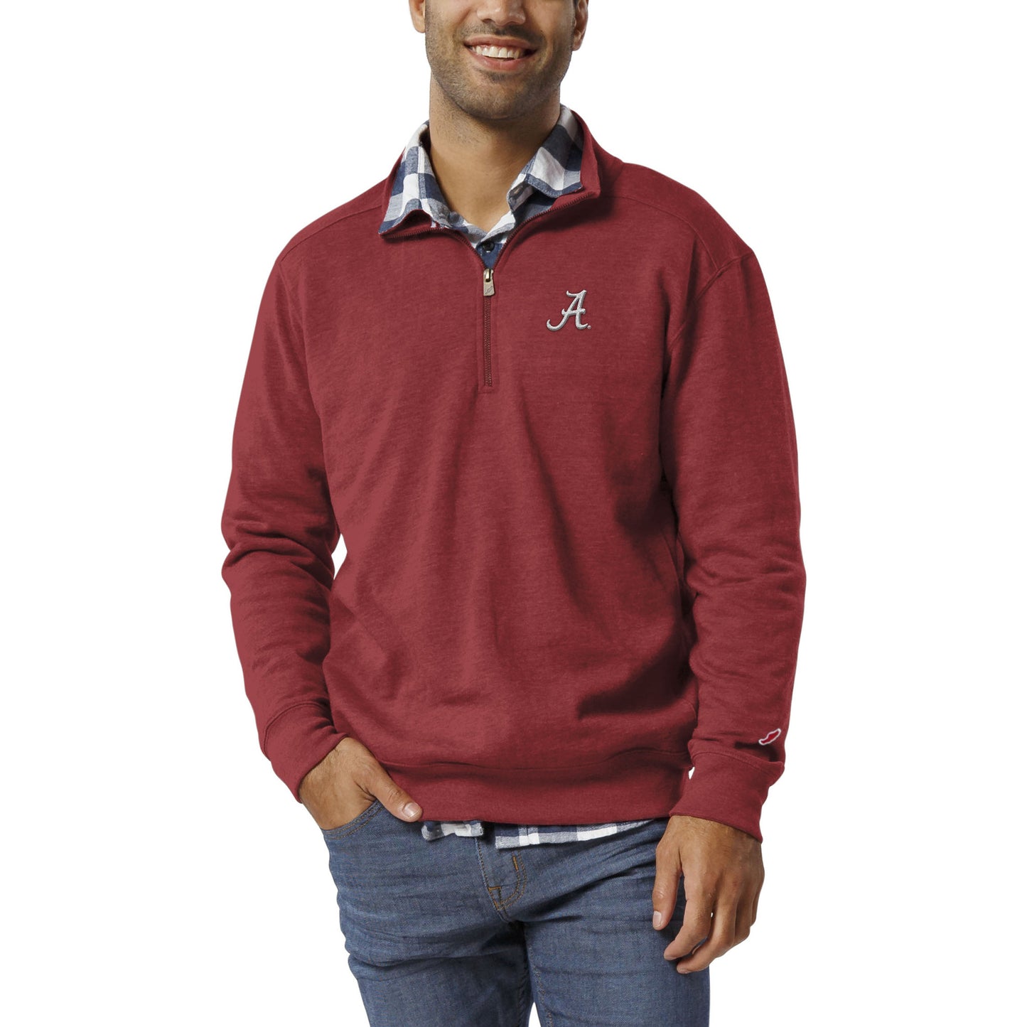 Men's League Collegiate Wear Crimson Alabama Crimson Tide Heritage Tri-Blend Quarter-Zip Pullover Sweatshirt