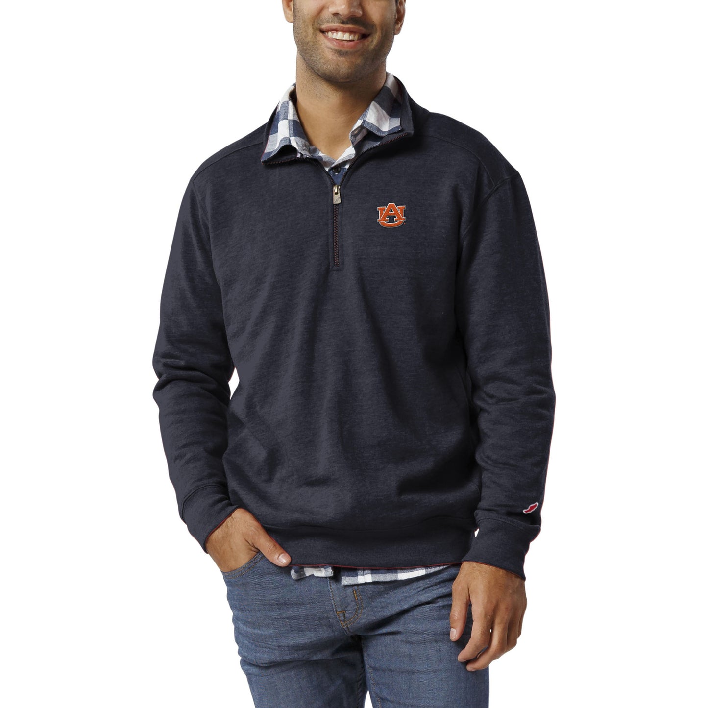 Men's League Collegiate Wear Heather Navy Auburn Tigers Heritage Tri-Blend Quarter-Zip Pullover Sweatshirt