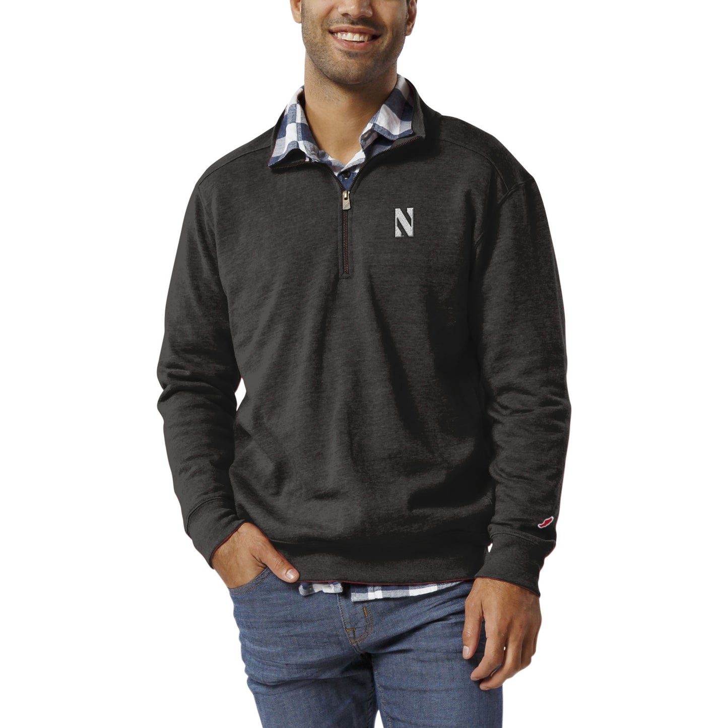 Men's League Collegiate Wear Heather Charcoal Northwestern Wildcats Heritage Tri-Blend Quarter-Zip Pullover Sweatshirt