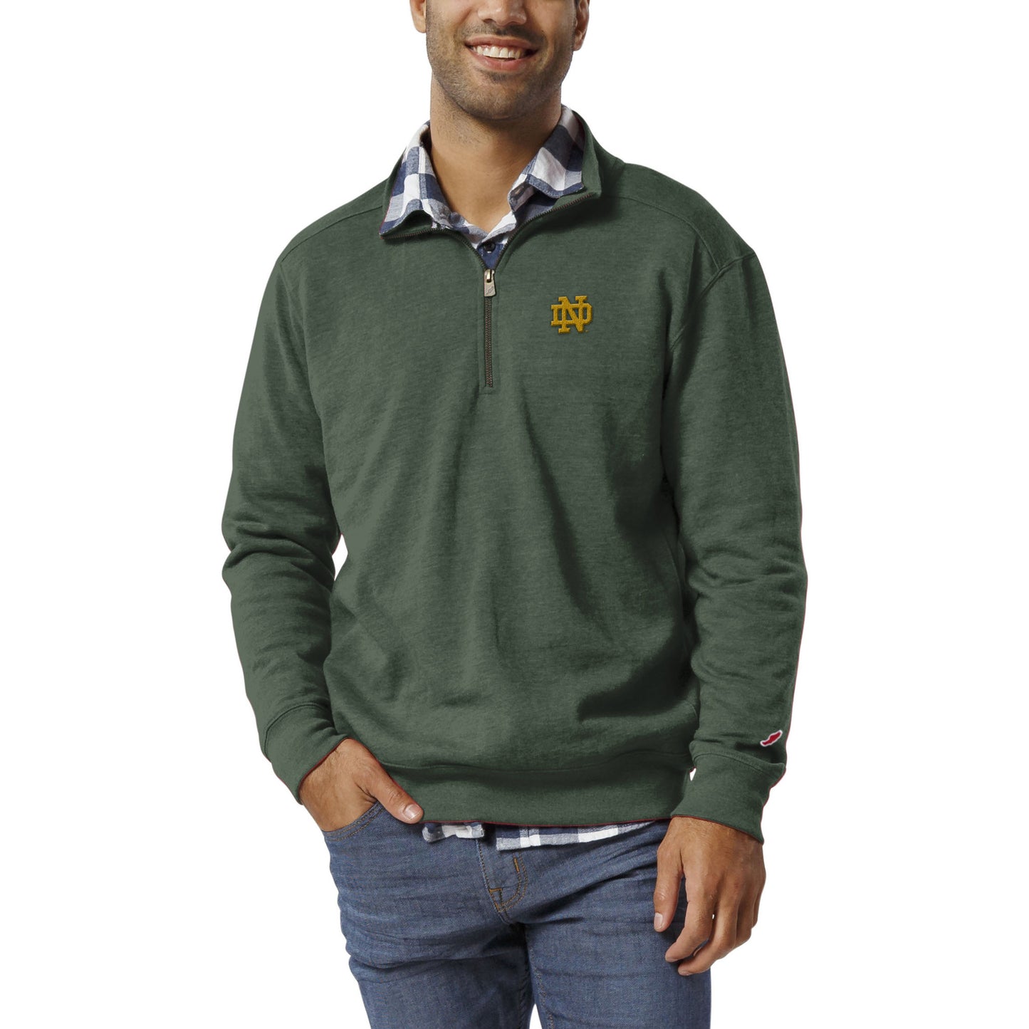 Men's League Collegiate Wear Heather Green Notre Dame Fighting Irish Heritage Tri-Blend Quarter-Zip Pullover Sweatshirt