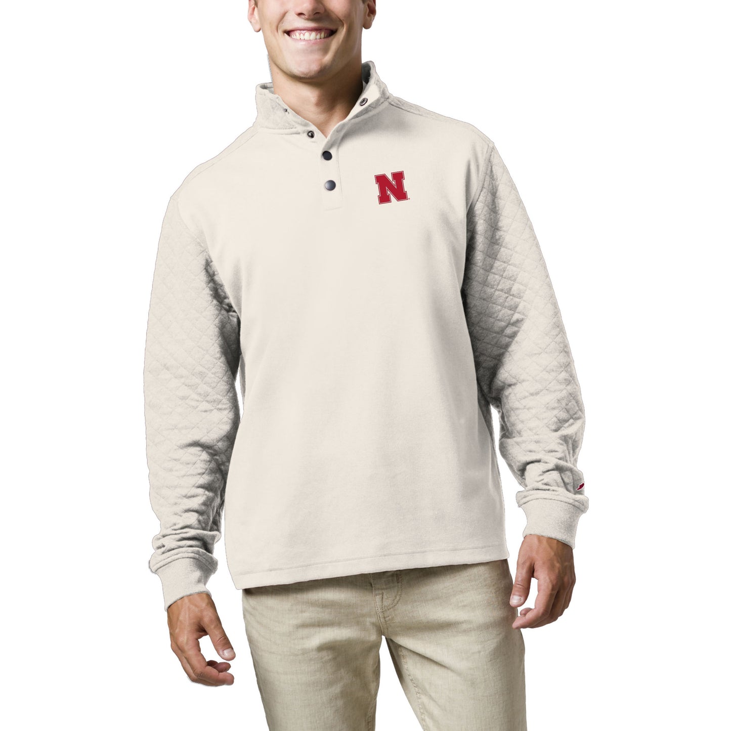Men's League Collegiate Wear Cream Nebraska Huskers Fleece Quarter Snap Up Pullover Sweatshirt