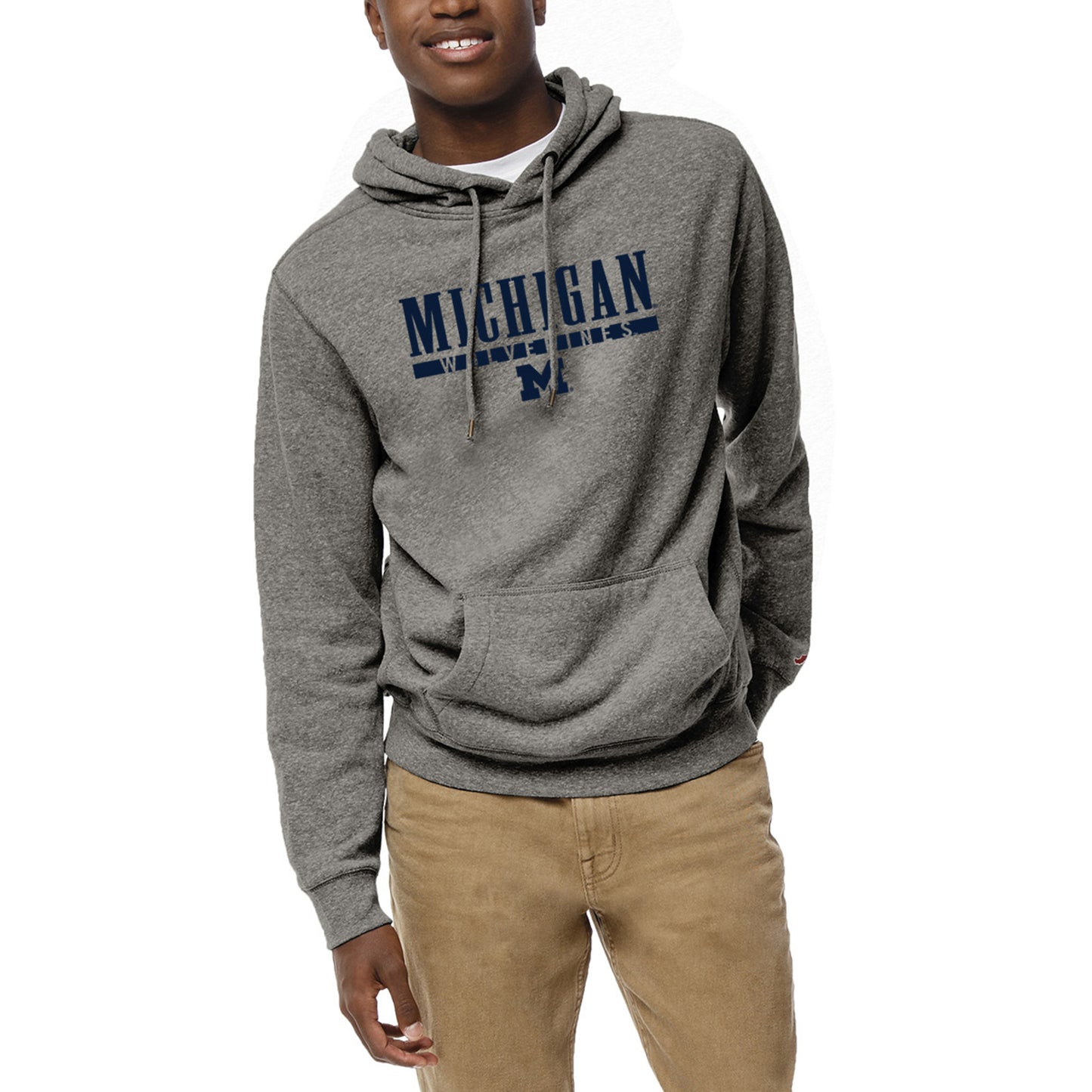 Men's League Collegiate Wear Heather Gray Michigan Wolverines Heritage Tri-Blend Pullover Hoodie