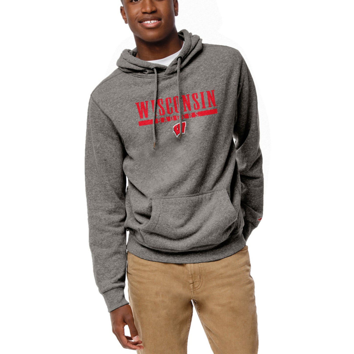 Men's League Collegiate Wear Heather Gray Wisconsin Badgers Heritage Tri-Blend Pullover Hoodie