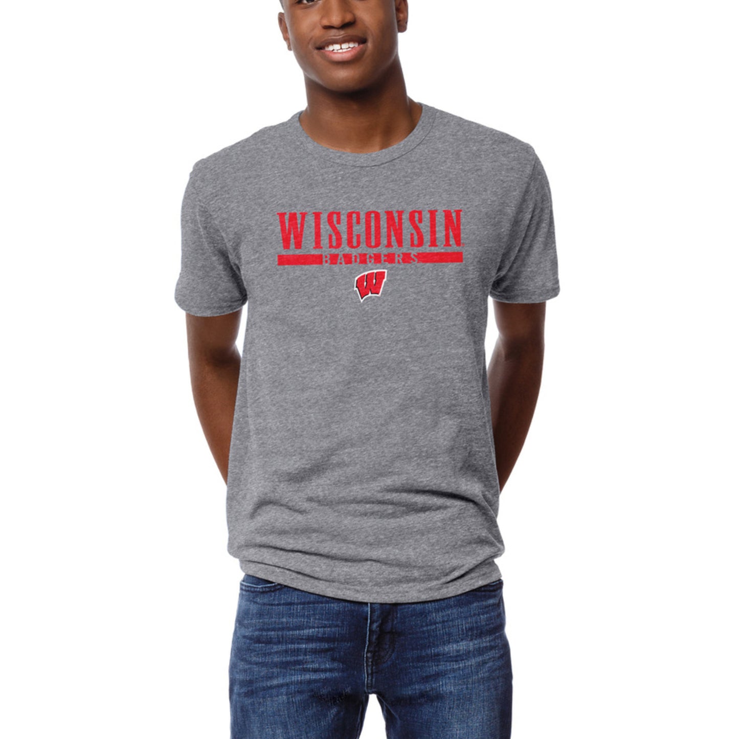 Men's League Collegiate Wear Heather Gray Wisconsin Badgers Victory Falls Tri-Blend T-Shirt