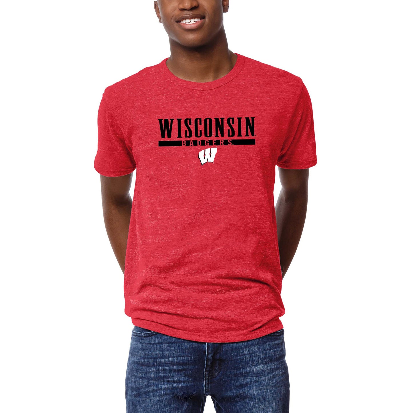 Men's League Collegiate Wear Heather Red Wisconsin Badgers Victory Falls Tri-Blend T-Shirt