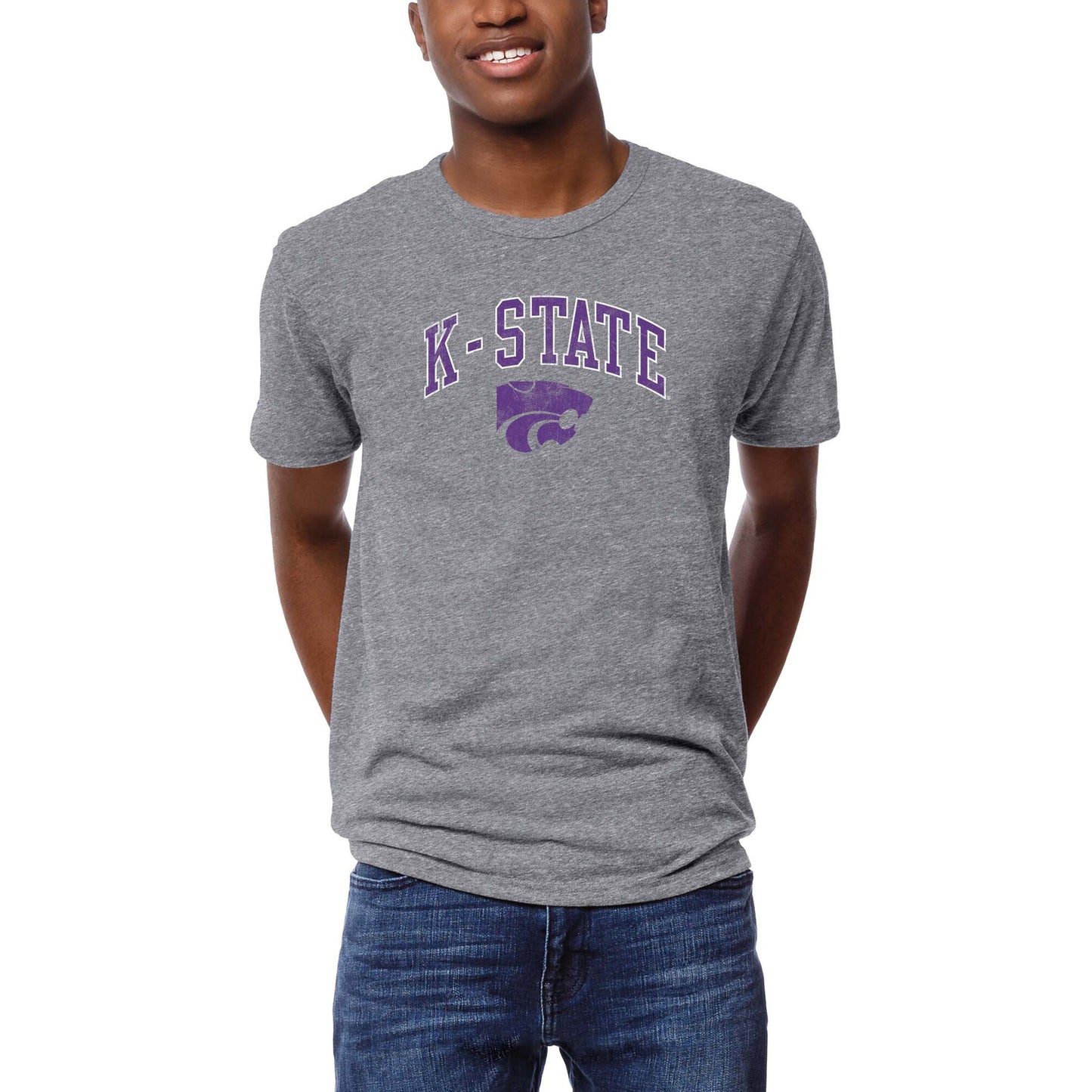 Men's League Collegiate Wear Heather Gray Kansas State Wildcats Arch Victory Falls Tri-Blend T-Shirt